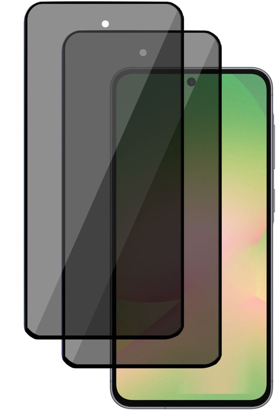 Deux protecteurs d'écran de confidentialité, dont un sur un smartphone avec un fond vert/jaune.