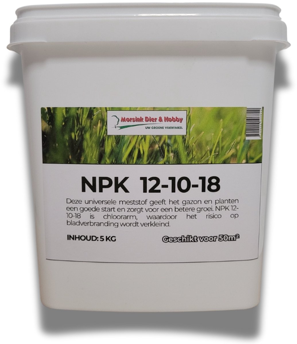 Kunstmest NPK 12-10-18 meststof chloorarm 5KG | universele kunstmest voor gazon en tuin | in handige bewaaremmer