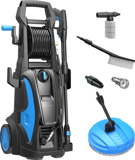 Lugia Hogedrukreiniger Pro – 185 bar – 2200W – 550 L/H – Bundel Pakket met Terrasreiniger – Roterende Borstel en Turbo spuitmond