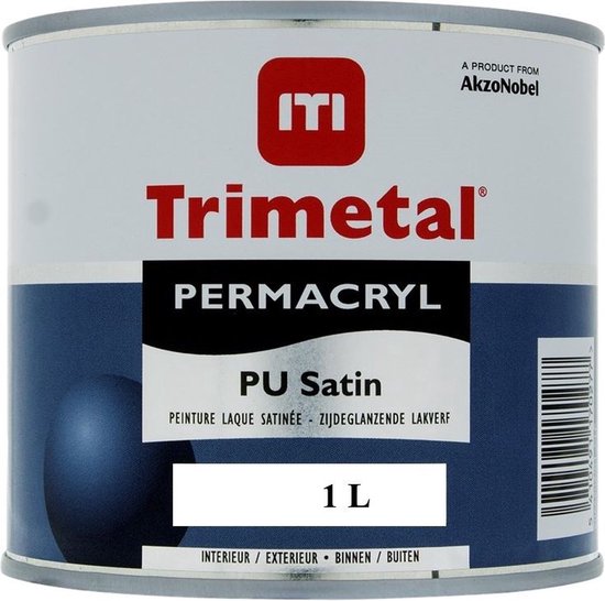 Trimetal Permacryl PU Satin - Finition semi-brillante à base d'eau de haute qualité, résistante aux rayures, pour usage extérieur - Couleur RAL 9010 Wit Zuiver (blanc cassé) - 1 L