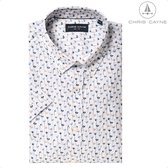 Chris Cayne overhemd - korte mouwen - offwhite/zand/blauw - geprint - 3XL - borstzak - digitale print - Katoen - button down kraag - grote maten