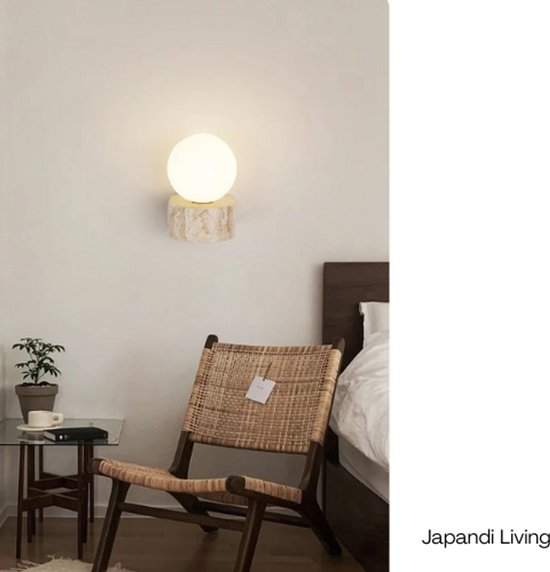 Japanse stijl Wabi-Sabi Travertijn bolvormige wandlamp HL418 | Wandlamp Japanse stijl Wabi-Sabi Travertijn bolvormige wandlamp HL418 | Wandlamp
