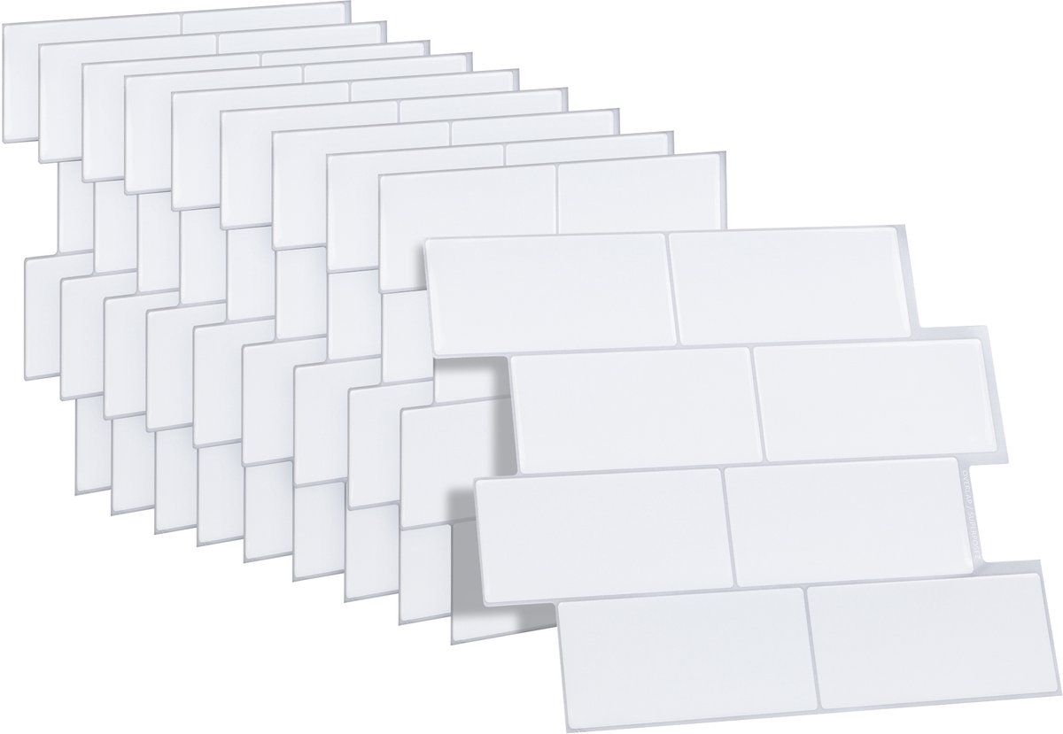 Dekorix plaktegels - Set van 10 zelfklevende tegels - Tegelstickers - Keuken - Badkamer - 29.4*21.4cm - Wit