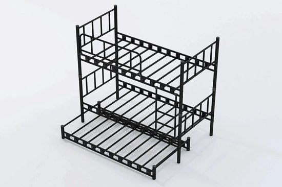 AirSleeperz® heavy duty metalen stapelbed Emma Family - kinderbed hoogslaper voor 3 personen - Kleur: zwart - Afmeting 90x200x175 cm