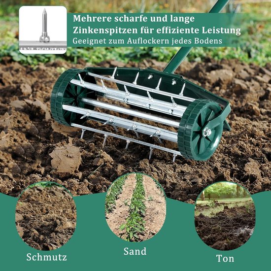 COSTWAY Gazonventilatorroller, gazonrol met steel, 3 cm spijkers en spatbescherming, handverticuteermachine rollend, gazonbeluchter handmatig, verticuteerder gazonwals voor tuin, erf, gazon van Merkloos	 — afbeelding 3