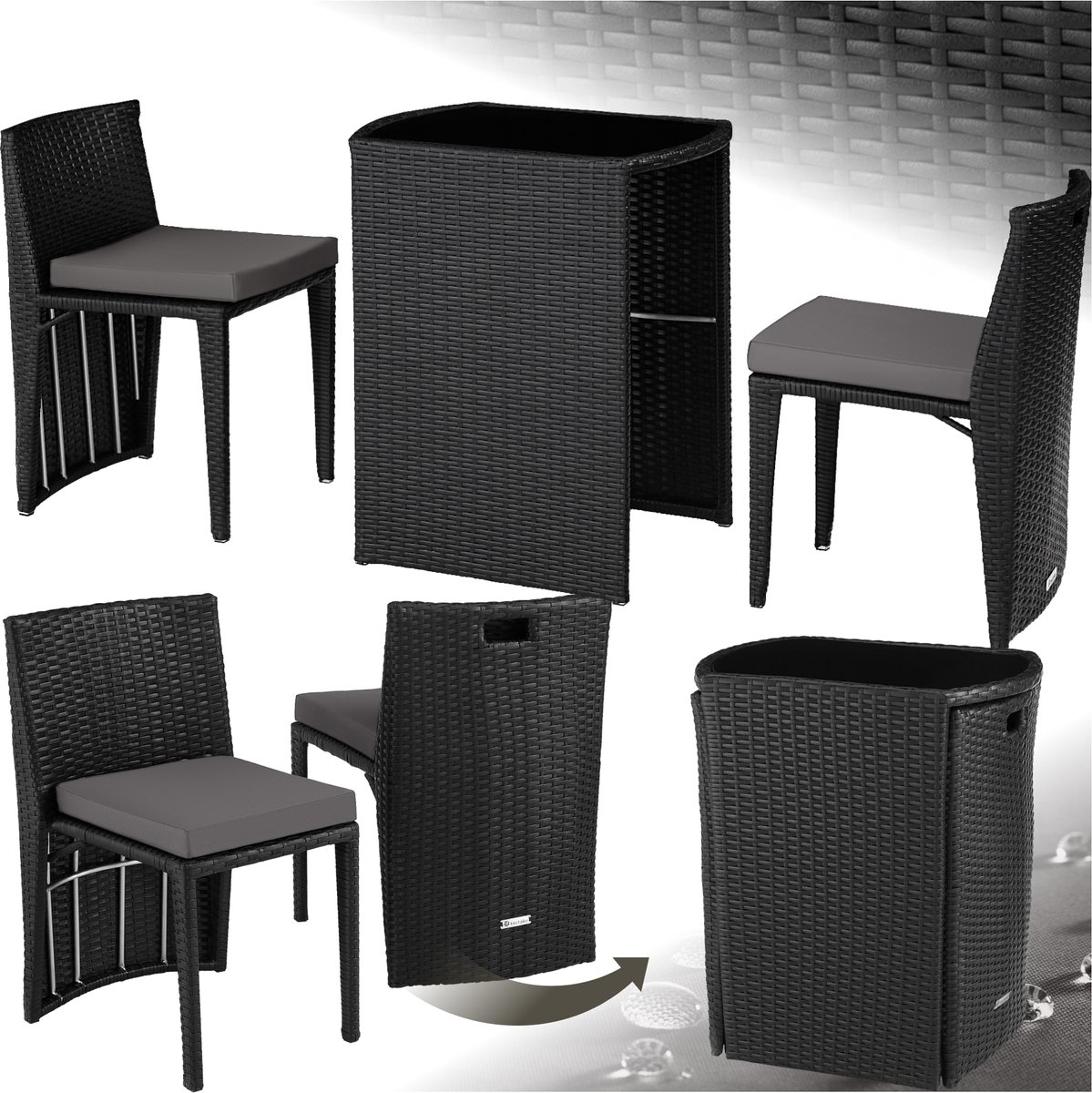 Bol.com tectake® - wicker bistroset, ruimtebesparend in elkaar te schuiven, tuinmeubelset met 2 stoelen en tafel, tuinmeubilair,... aanbieding