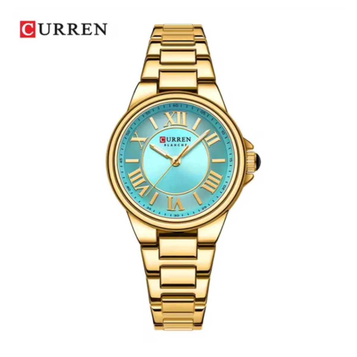 Curren - Horloge - Herenhorloge - Quartz - Turquoise Wijzerplaat - Gouden Band - 33mm - 9091
