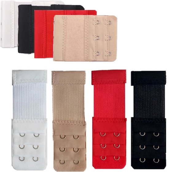 BH verlengstuk 8 Pack Met Elastiek - Geschikt voor iedere BH - 2 haaks en 3 haaks in 4 kleuren