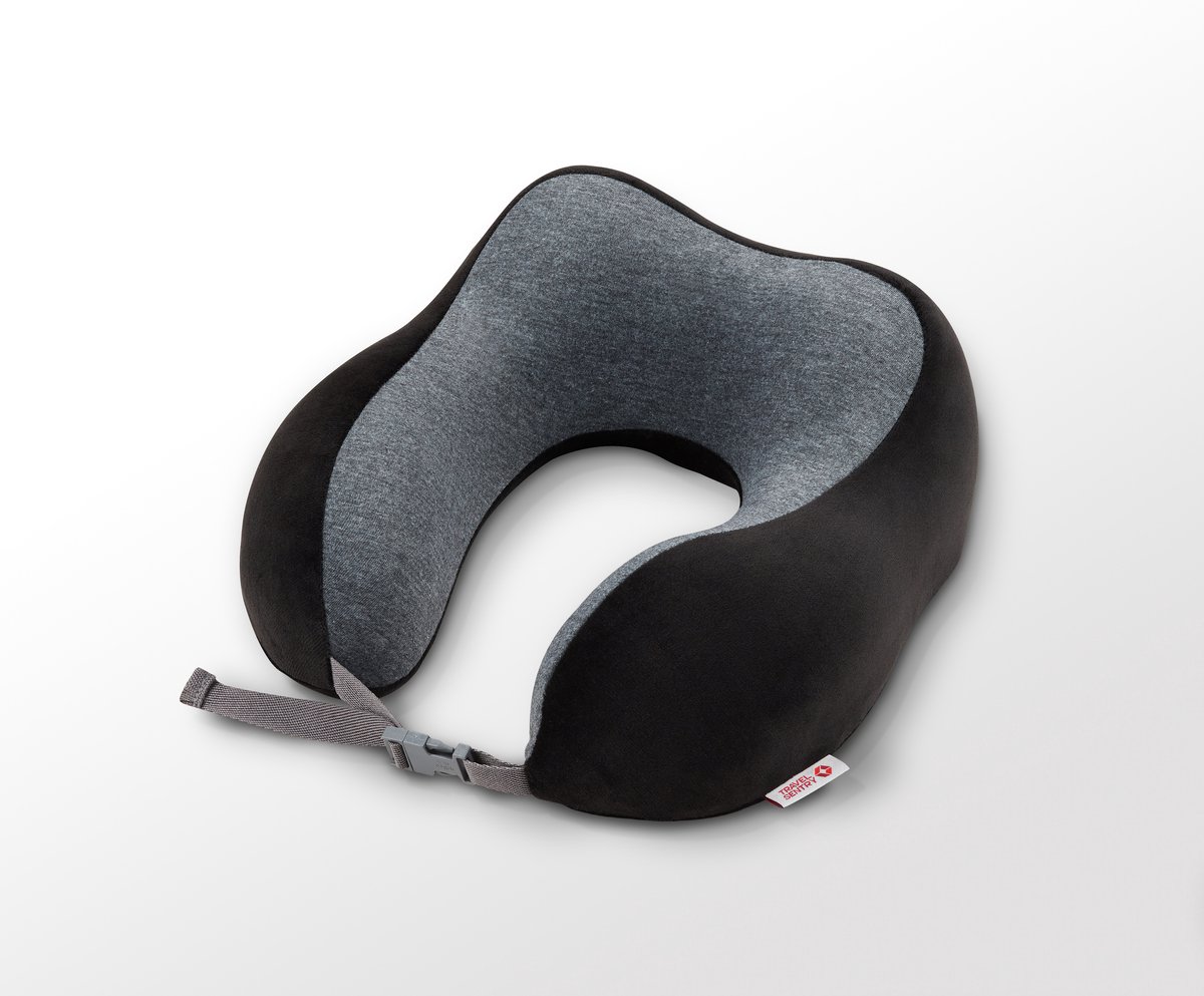 Travelsentry - Reiskussen - Reizen - Accessoire - Zwart - Memory Foam - Rpet- 26 * 26 * 13 - Voorkomt Onnodig Plastic Gebruik - Incl. Draagtasje