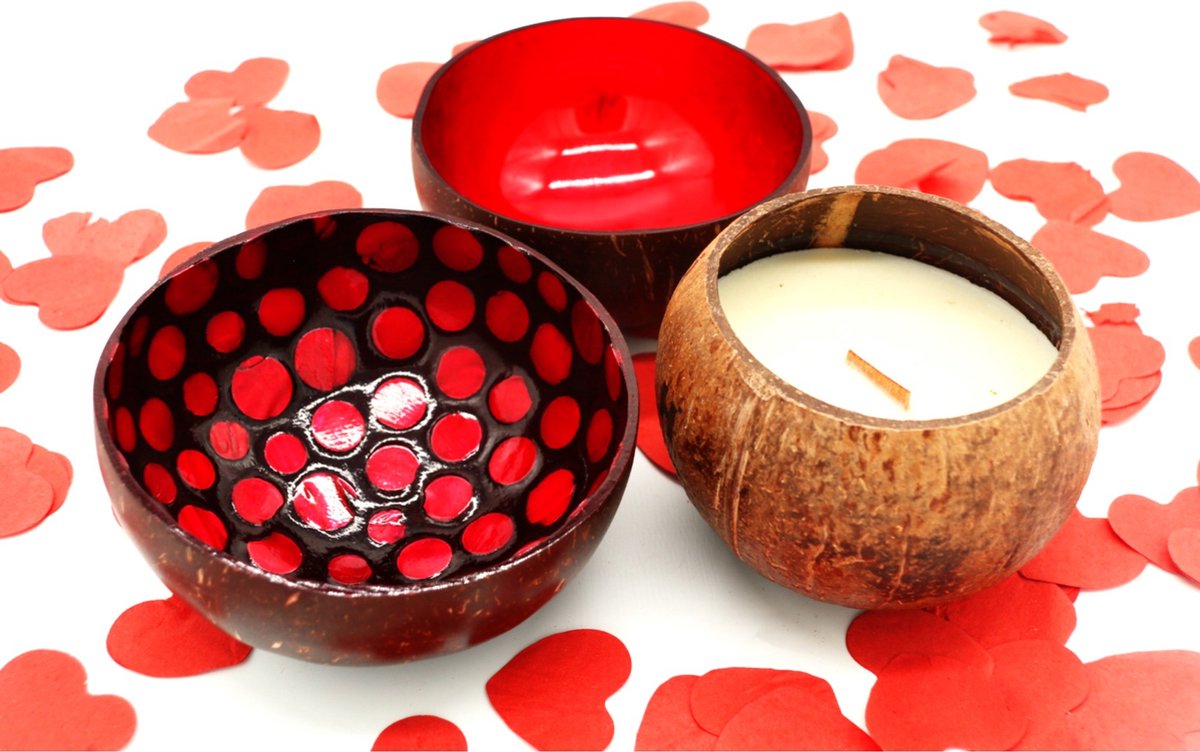 Cocohana Cadeauset – 2 Kokosnootkommen & 1 Geurkaars Coconut Lime – Handgemaakt & Duurzaam – Perfect Kerstcadeau, Secret Santa & Cadeau voor de Feestdagen