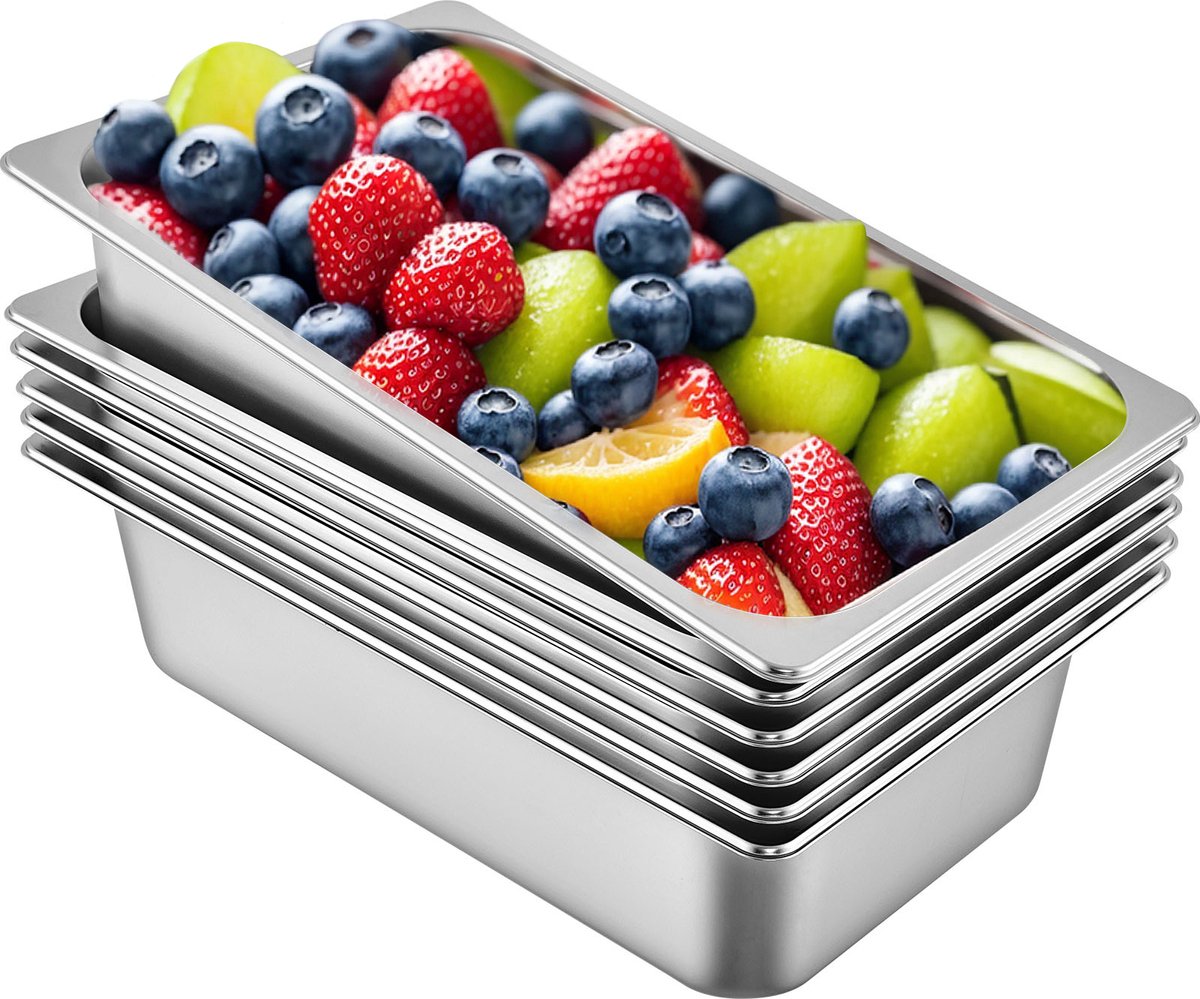 VEVOR 6x Gastronormbakken Gn 1/1 Bak 150mm Diepte 20,5 L Rvs