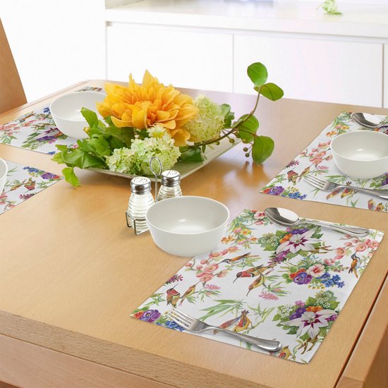 Set de 4 sets de table à manger motif floral exotique New Bed, tissu lavable avec envers antidérapant