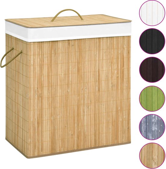 vidaXL Wasmand - 2 vakken - 100L - Bamboe - Opvouwbaar Wasmand - Bamboewasmand - Wasbak - Wasopbergingsmand - Lingerie Organizer