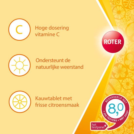 Roter Vitamine C 500mg Hooggedoseerd - Hoge dosering vitamine C ter ondersteuning van je weerstand - 50 kauwtabletten met citroensmaak
