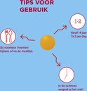 Tips voor gebruik van Dagravit B-Complex met een sinaasappel en iconen.