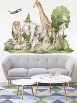 decalmile Safari Dieren Muurstickers Jungle Dieren Klimmen Boom Giraffe Olifant Leeuw Muurstickers Baby Kwekerij Kinderkamer Muur Decor