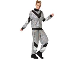 dressforfun - dameskostuum retro 80er 90er jaren disco joggingpak - zilver, S - Verkleedkleding carnaval - Halloween - Verkleden - Feestkleding - Carnavalskleding - Feest - Partykleding