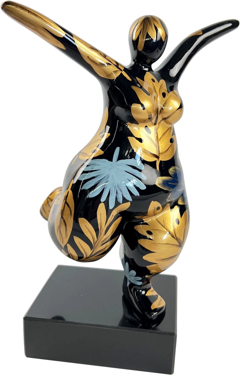 Gilde handwerk sculptuur dikke dame running - polyresin 31x15 cm zwart goud