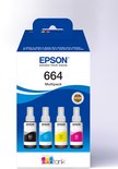 Epson 664 multipack inktflessen: zwart, cyaan, geel en magenta.