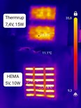 Thermische weergave van twee verwarmingselementen, bovenste warmer (35,8°C).