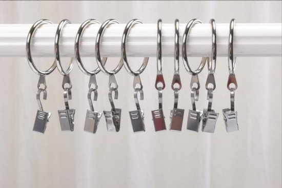 60 pièces - Anneaux de rideau - Diamètre intérieur 38 mm - Rideau de douche - Fer - Bagues de Rideaux - Argent - Ring - Crochets de rideau - Crochet - Anneaux de rideau de douche