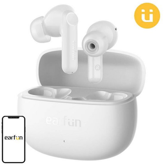 EarFun Air Life White – TWS Earbuds met 12mm Drivers, ANC, 35U Batterij, Bluetooth 5.4, AI 4-Mic Calls, IPX5 draadloos-waterdicht