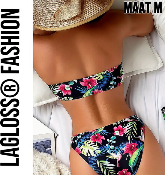 Bikini sans bretelles LaGloss® imprimé tropical taille M – Bikini 2 pièces – Vêtements de plage d'été