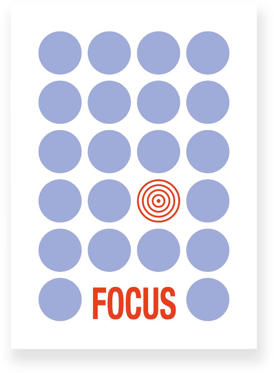 Yisual Poster 50x70 cm - Focus - Stippen - Lavendelblauw - Rood - Grafisch - Retro - Muurdecoratie - Wanddecoratie