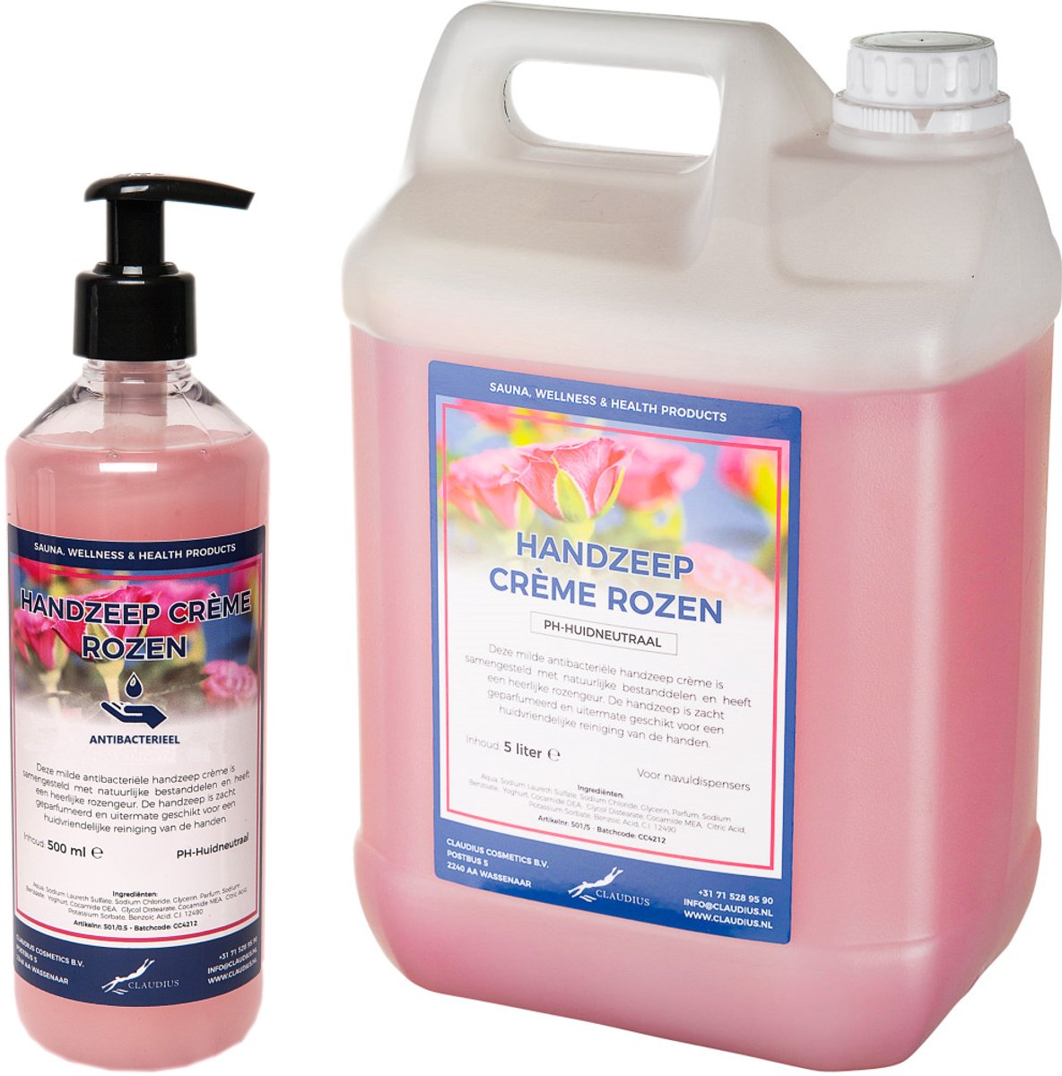 Goedkoopste Handzeep Crème Rozen 500 ml met gratis pompje jerrycan 5 liter navulling