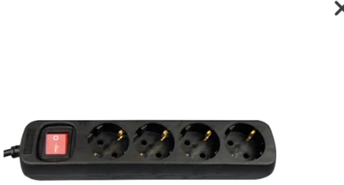 Tafelcontactdoos 4-voudig - met randaarde, schakelaar, 5 meter kabel, 3x1.5mm², zwart