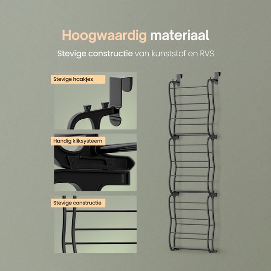 O'DADDY® Schoenenrek - Schoenenkast - Schoenenrek zwart - Schoenenrek deur - Schoenenrek hangend - Hangend schoenenrek - Deur schoenenrek - Hangend schoenenrek deur - Geschikt voor elke deur - 20 x 51 x 182 cm - Zwart