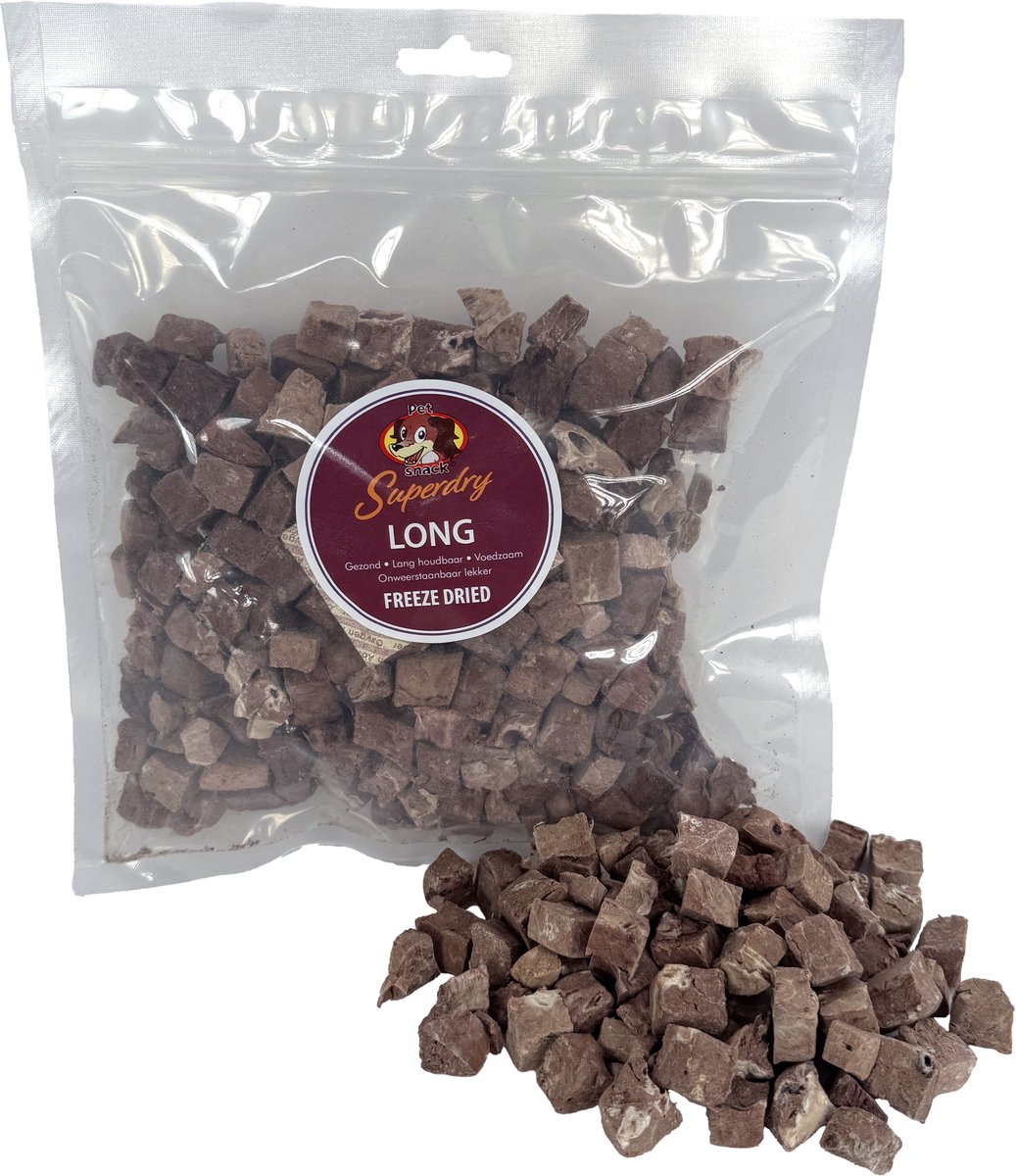 Petsnack Gevriesdroogde Runderlong 100g - Eiwitrijke Hondensnack - Natuurlijke Tussendoortje voor Honden