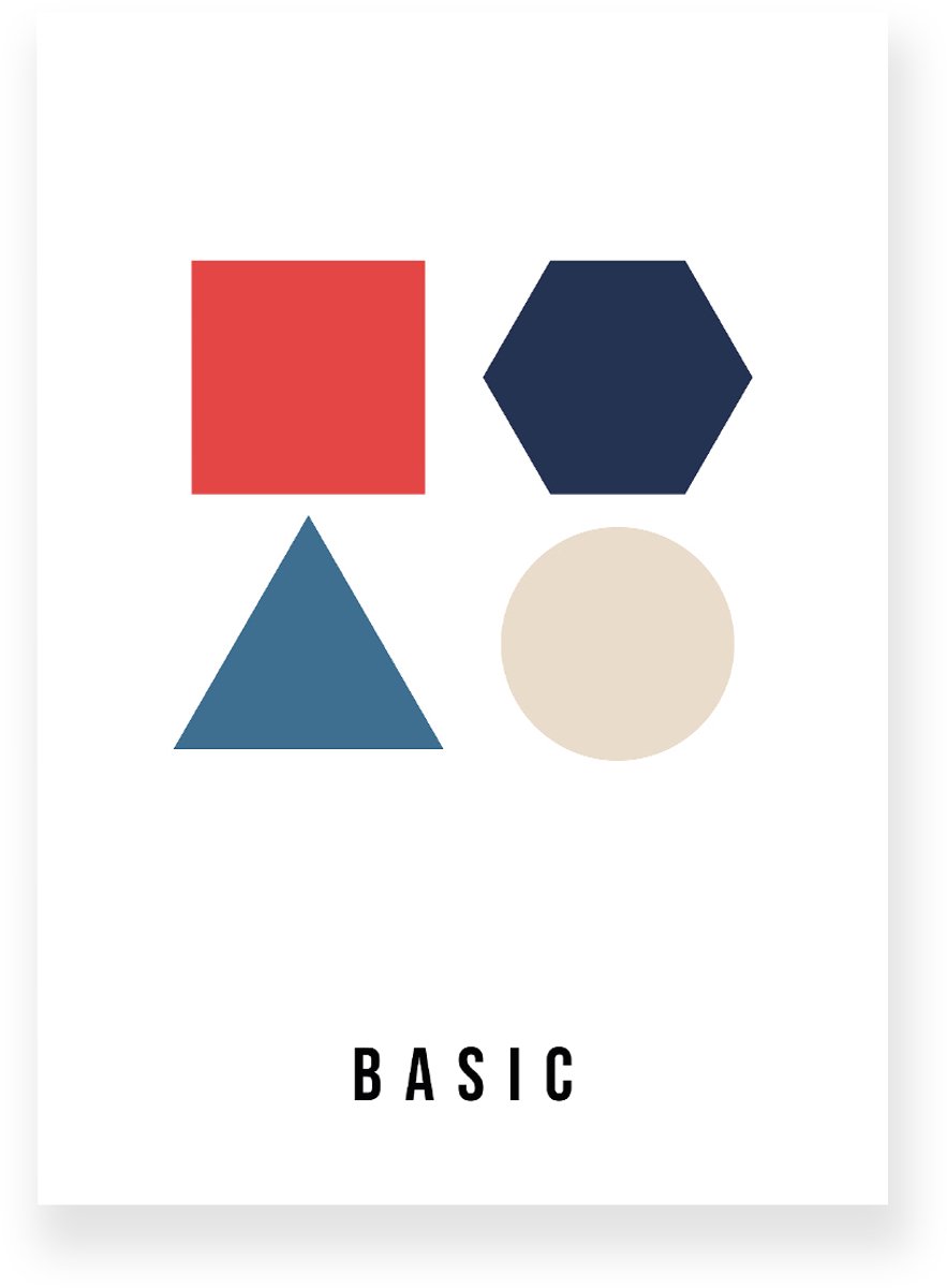 Yisual Poster 20x30 cm - Geometrische Basisvormen - Wit - Zachte Kleuren - Modern - Minimalistisch - Muurdecoratie - Wanddecoratie Rood