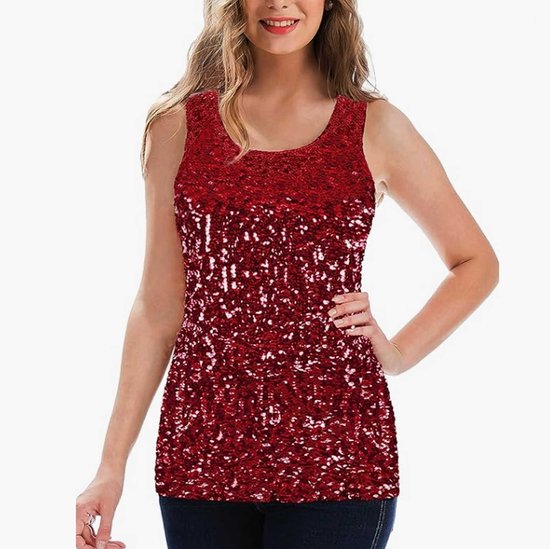 Chemise à Glitter rouges pour femmes - Paillettes - Shine - Chemise - Fête - Paillettes - Haut