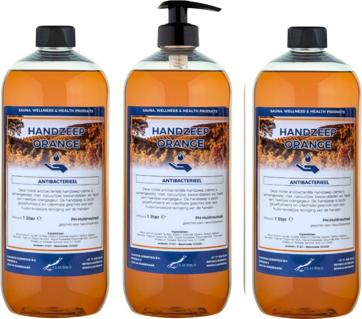 Handzeep Orange 1 liter - met gratis pomp - set van 3 stuks