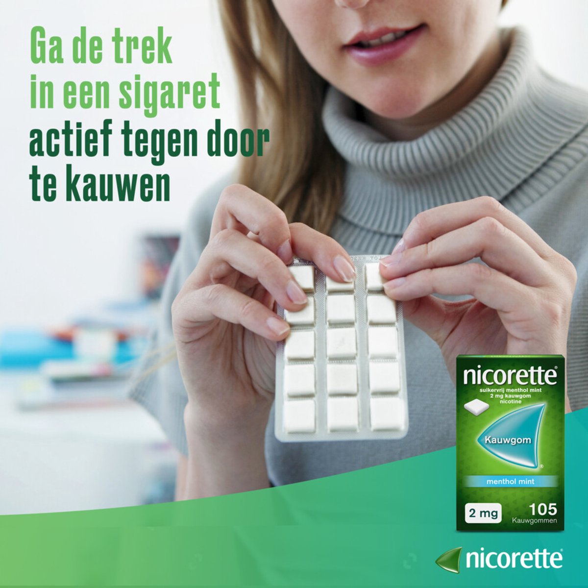 Nicorette Suikervrij Kauwgom Menthol Mint 4mg - 3 x 30 stuks