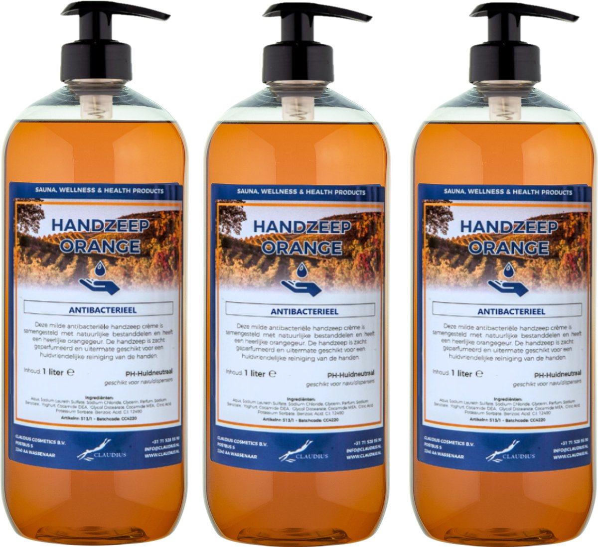 Handzeep Orange 1 liter - met gratis pomp - set van 3 stuks