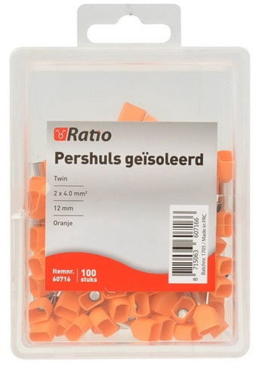 Adereindhuls geisoleerd twin 4mm² (oranje) 100 stuks