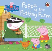 Peppa Pig: Peppa op de kinderboerderij. Een illustratie met Peppa, George, een geit en een kip.