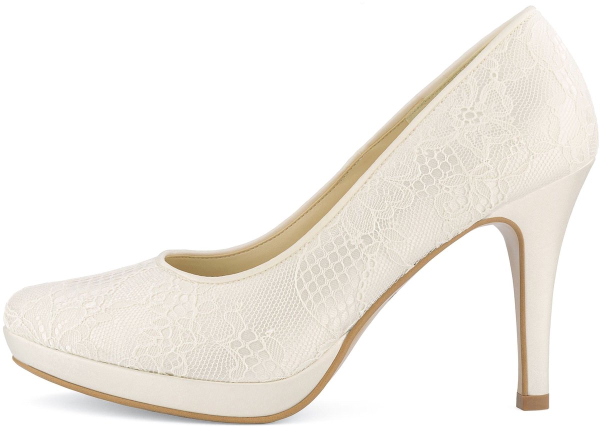 Trouwschoenen met kant valt klein pump gebroken wit ivoor