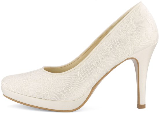 Trouwschoenen met kant maat 38, valt klein pump 10 cm gebroken