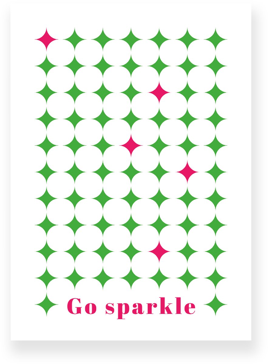 Yisual Poster 30x40 cm - Go Sparkle - Ruitpatroon - Groen - Roze - Grafisch - Retro - Muurdecoratie - Wanddecoratie