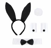 Henbrandt Verkleed set sexy Bunny - wit/zwart - meisjes/dames - vrijgezellenfeest/paashaas - 5-delig