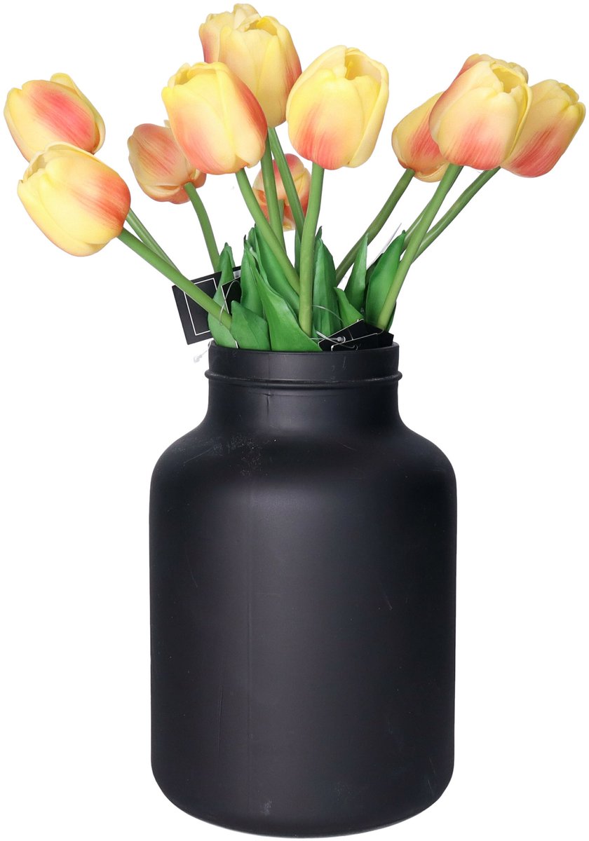 Countryfield Kunstbloemen boeket Tulp Tulipa - 10x - 44 cm - geel/oranje - Real Touch - kunst zijdebloemen