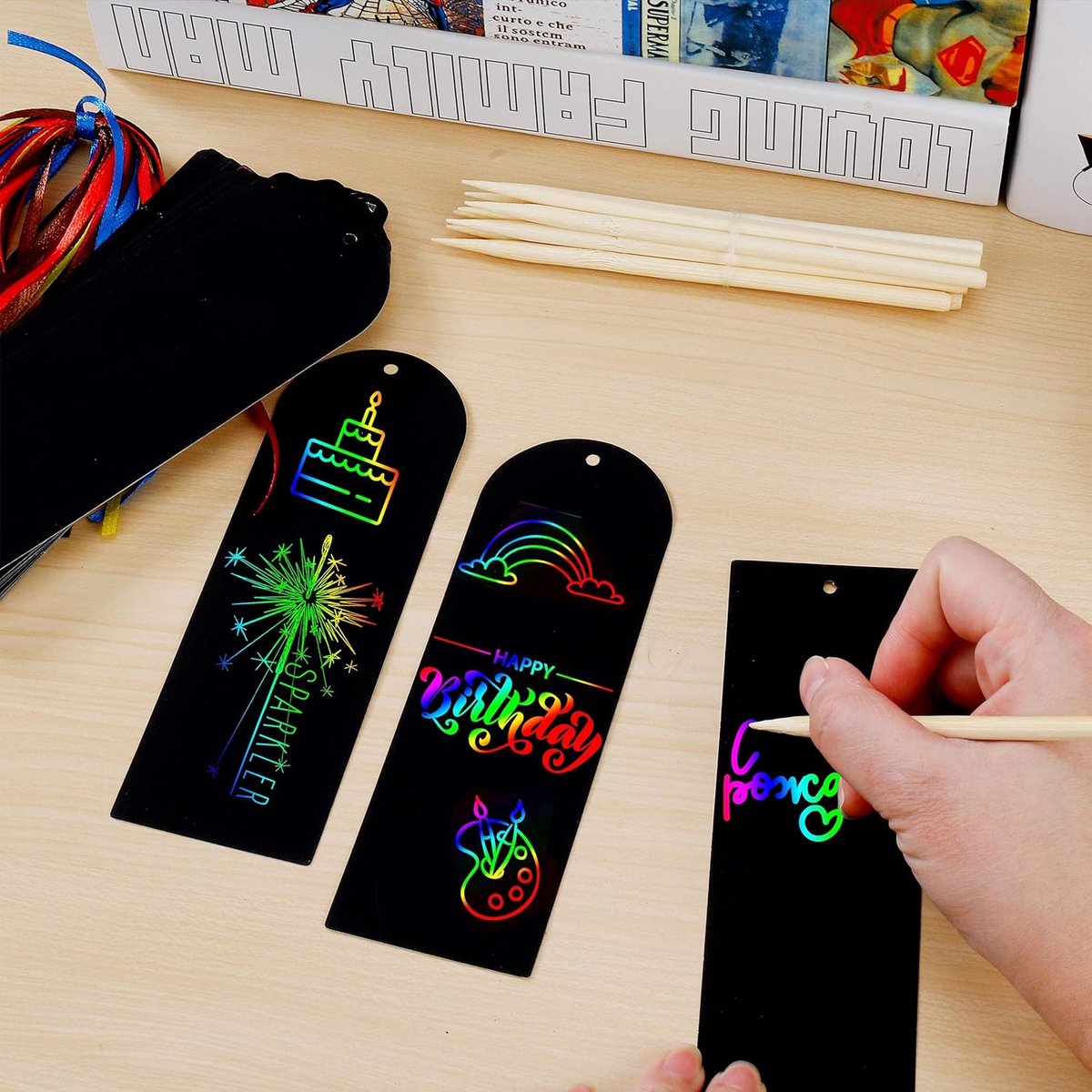Partizzle 36x Magische Boekenleggers - Scratch Art Tekenen - Bladwijzer Uitdeelcadeautjes - Grabbelton Traktatie Cadeautjes - Voor Kinderen — afbeelding 5