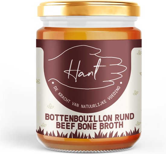 HANT | Bone Broth - Bottenbouillon | Rund Halal | Smaakloos & Geconcentreerd | 32 Uur Gekookt | Rijk aan Collageen & Voedingsstoffen | 400 ml
