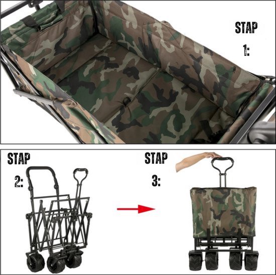 Camo Opvouwbare Bolderkar voor Kinderen - 7-inch Off-road Banden - Inclusief Dak en Verstelbare Duw- en Trekstang - Robuuste Kindertransport van Techstoel — afbeelding 2