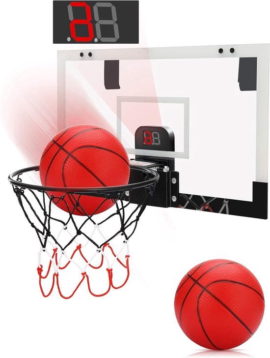 TEMI Basketbalkorf voor binnen, mini-basketbalkorf met 4 ballen en
