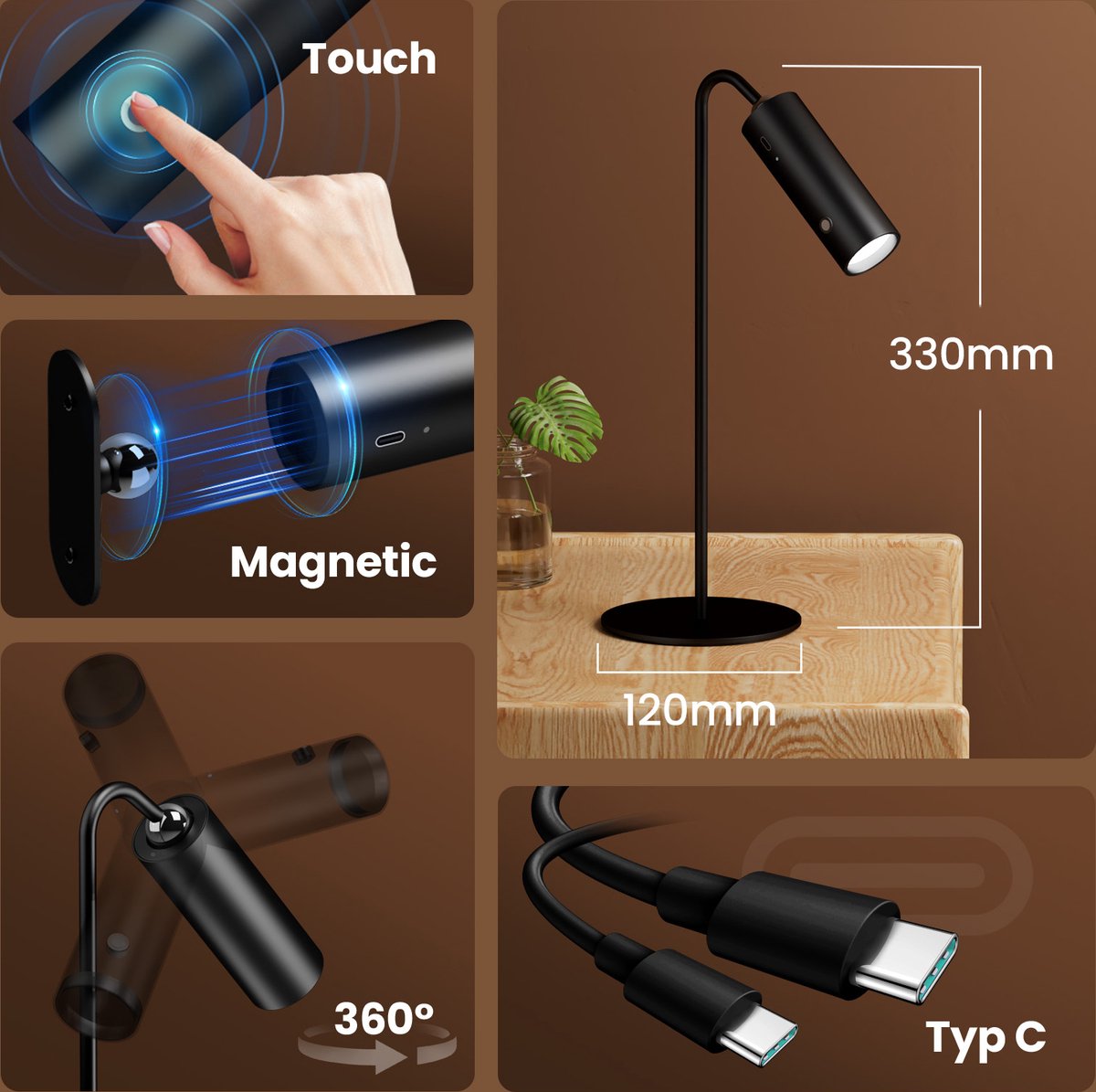 EMKE 6-in-1 LED Lamp - Draadloos, Magnetisch & Dimbaar thumbnail 5