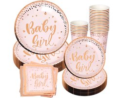Joya® 24 stuks Babyshower feest decoratie set | Baby Girl Bordjes, Servetten en Beker set | It's a girl decoratie Verjaardag Feestje | Versiering Meisje | Servetten, Bekers & Bordjes | Geboorte | Inhoud = 24 stuks per item